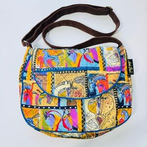 Laurel Burch Quilted Cotton Horse Print Crossbody Messenger Bag Maximalist Artsy